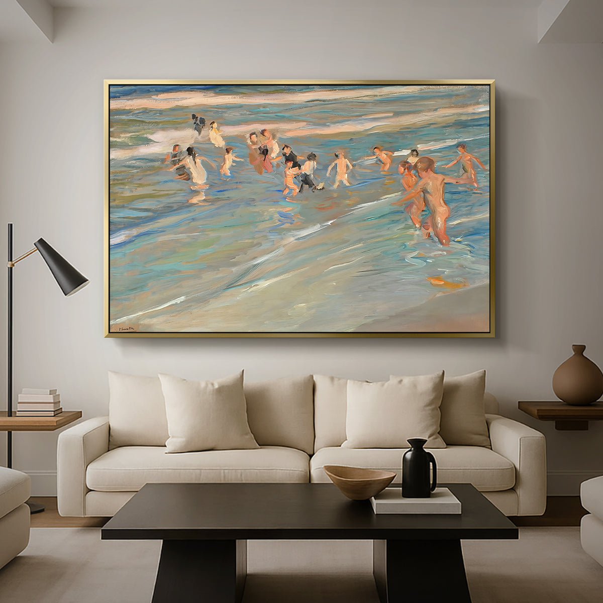 Children Playing on the Beach in Valencia, c. 1908 - Floater Framed Canvas Print