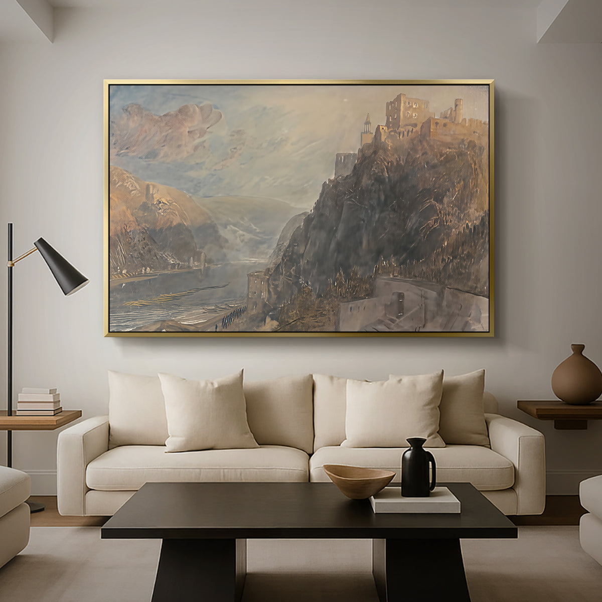 Rheinfels Looking to Katz and Gourhausen, 1817 - Floater Framed Canvas Print