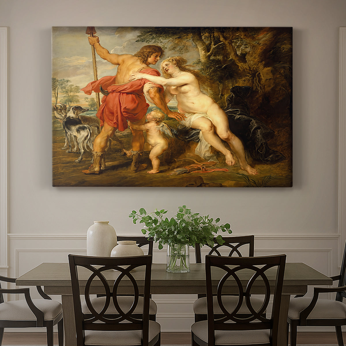Canvas art print featuring mythological figures interacting in dramatic outdoor scene, showcased as a statement wall artwork