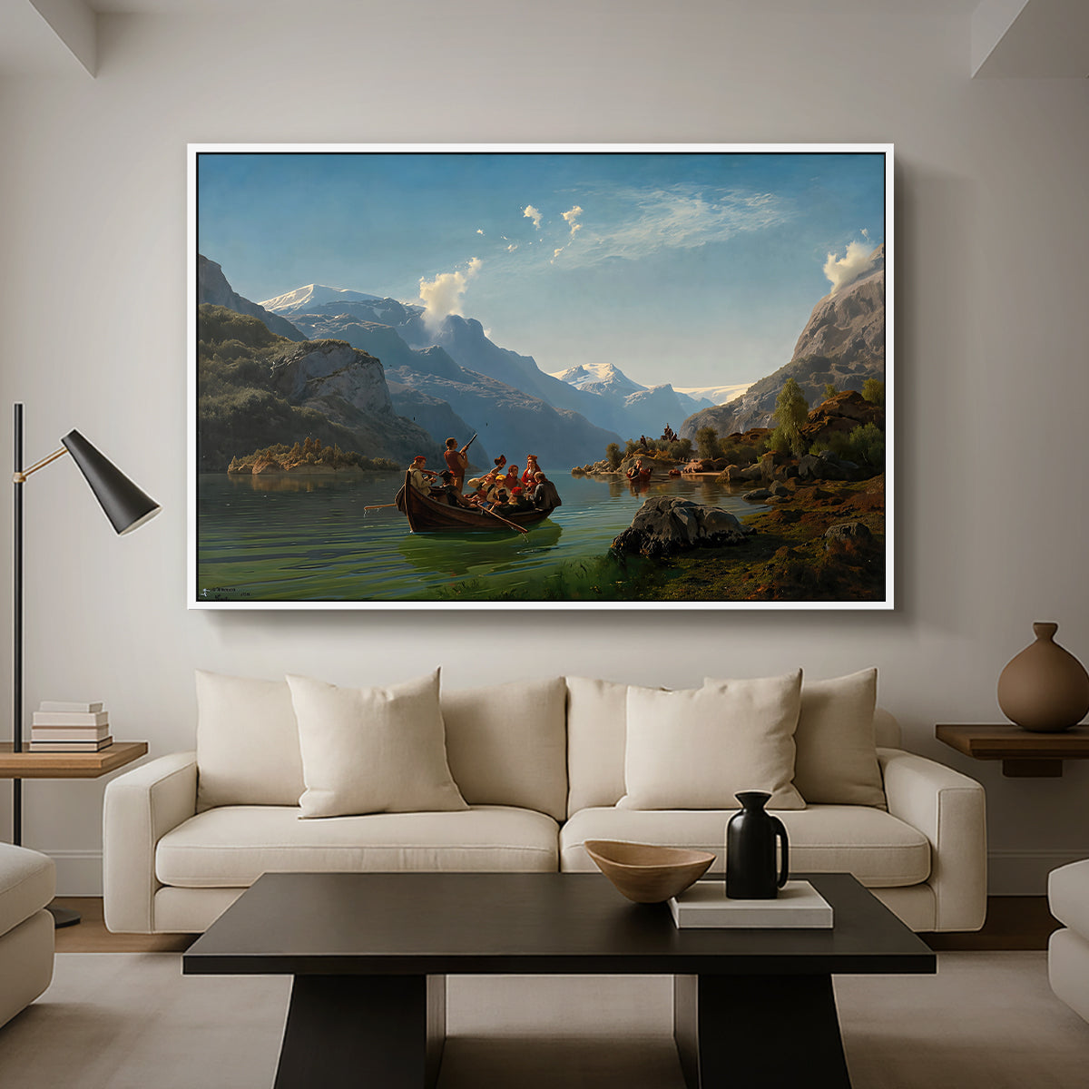 Bridal Procession on the Hardangerfjord, 1848 - Floater Framed Canvas Print
