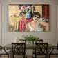 Canvas art print featuring a seated woman in an armchair in a colorful interior, showcased as a statement wall artwork