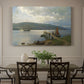 Canvas art print featuring a wooden jetty extending into calm water with boats nearby, showcased as a statement wall artwork