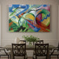 Canvas art print featuring abstracted sheep forms integrated into colorful geometric landscape, showcased as a statement wall artwork