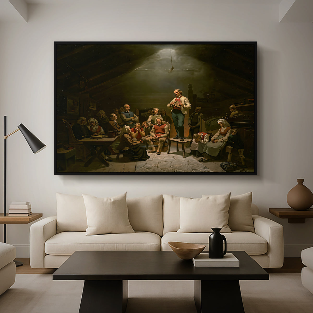 Low Church Devotion (Haugianerne), 1848 - Floater Framed Canvas Print