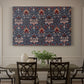Canvas art print featuring a repeating pattern of stylized flowers with curved stems in contrasting indigo and red tones, showcased as a statement wall artwork