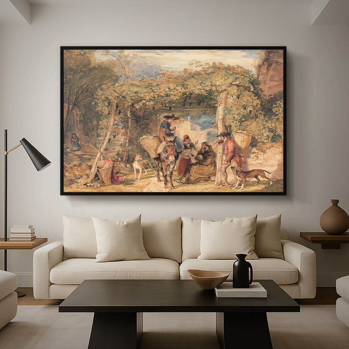 Figures and Animals in a Vineyard, c. 1829 - Floater Framed Canvas Print