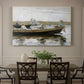 Canvas art print featuring two boys seated in small boat floating on calm water, showcased as a statement wall artwork