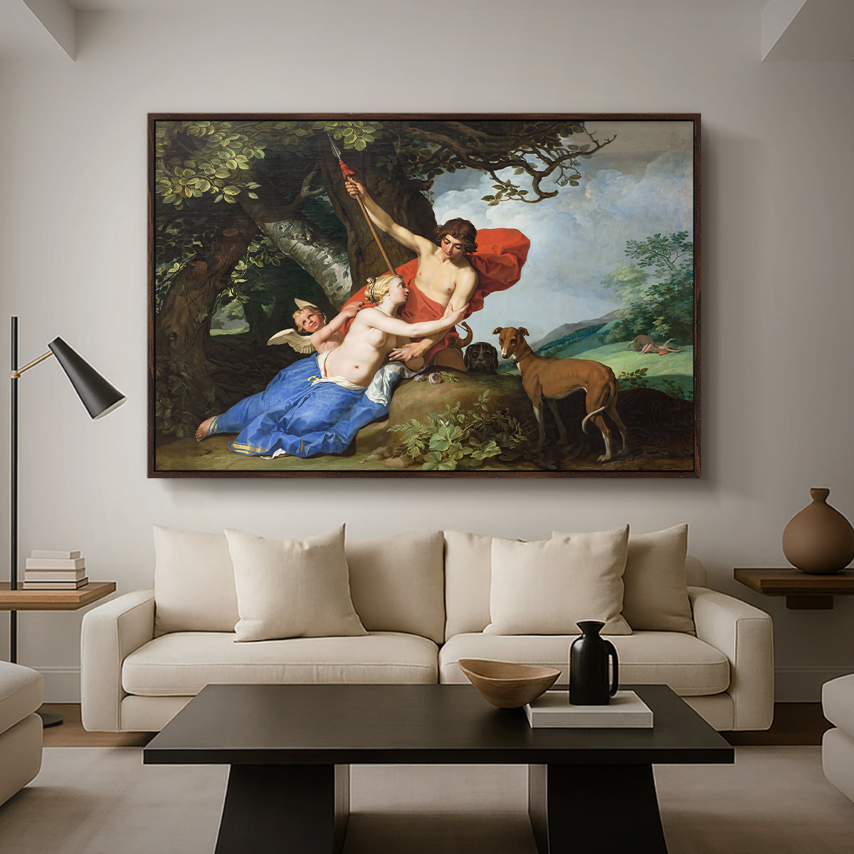 Venus and Adonis, 1632 - Floater Framed Canvas Print