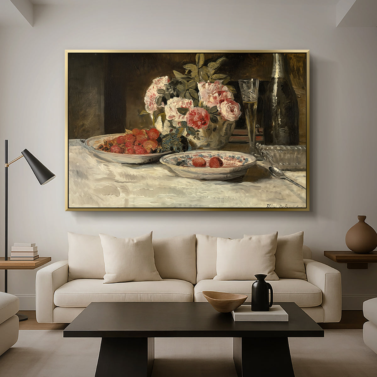 Strawberries and Champagne, c. 1881-1885 - Floater Framed Canvas Print