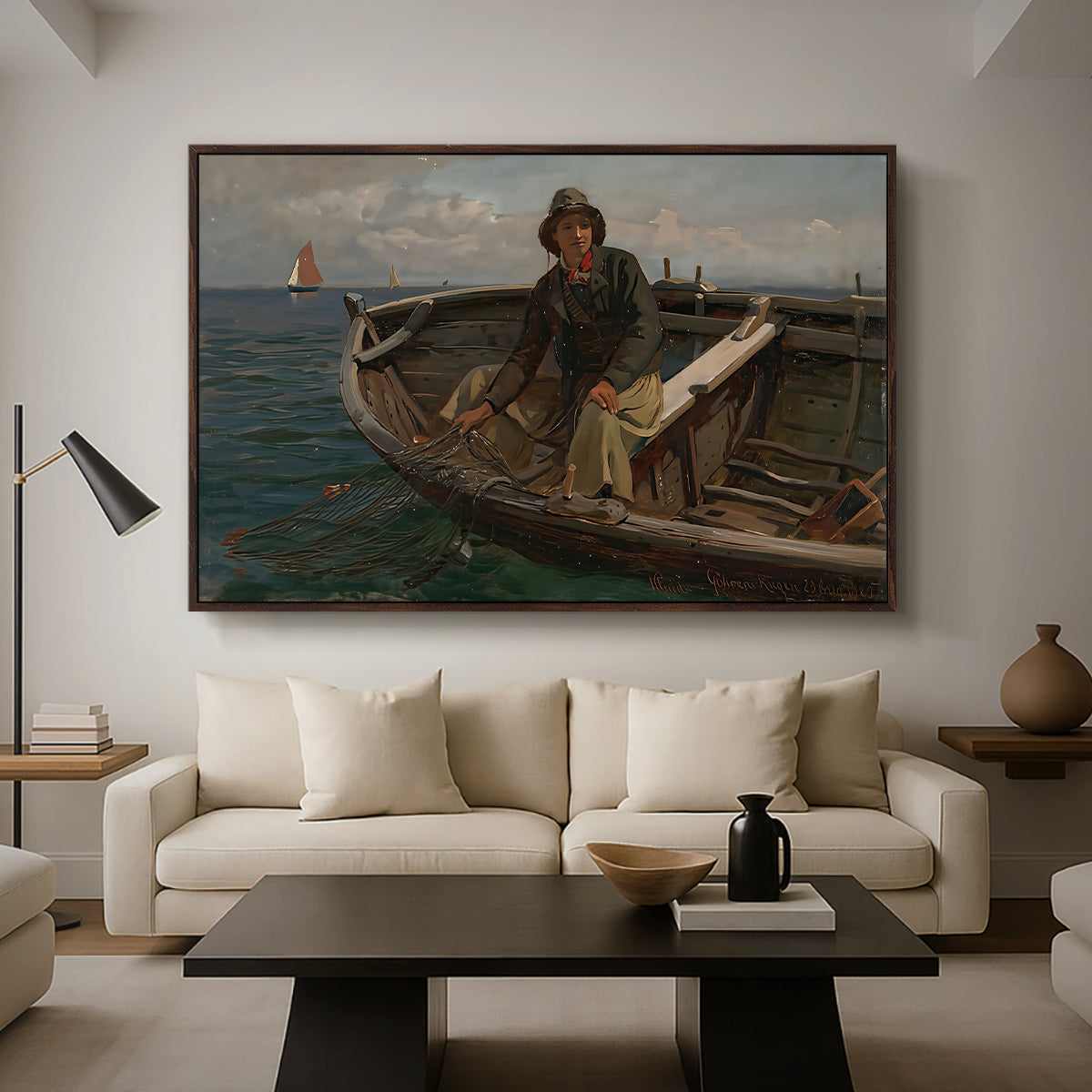 Fishermen from Rügen, 1882 - Floater Framed Canvas Print