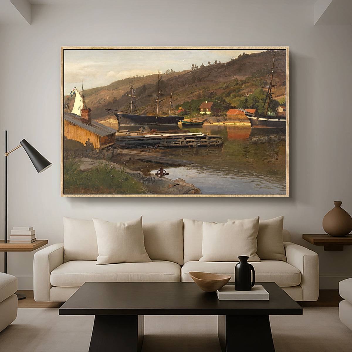 Landingsbrygge Husvik, Drøbak, 1875 - Floater Framed Canvas Print