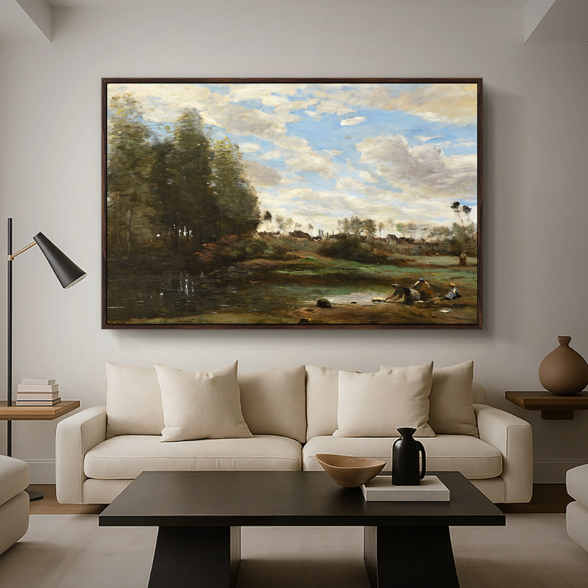 Washerwomen at the Water's Edge, c. 1860-1870 - Floater Framed Canvas Print