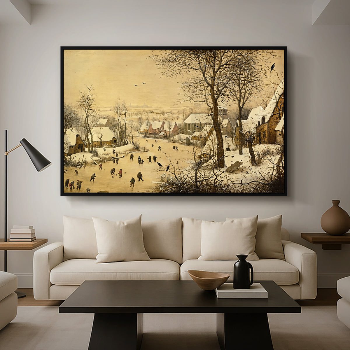 Winter Landscape with Skaters and Bird Trap, 1565 - Floater Framed Canvas Print