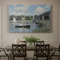 Canvas art print featuring a bridge spanning river with sailboats and reflections in bright daylight, showcased as a statement wall artwork