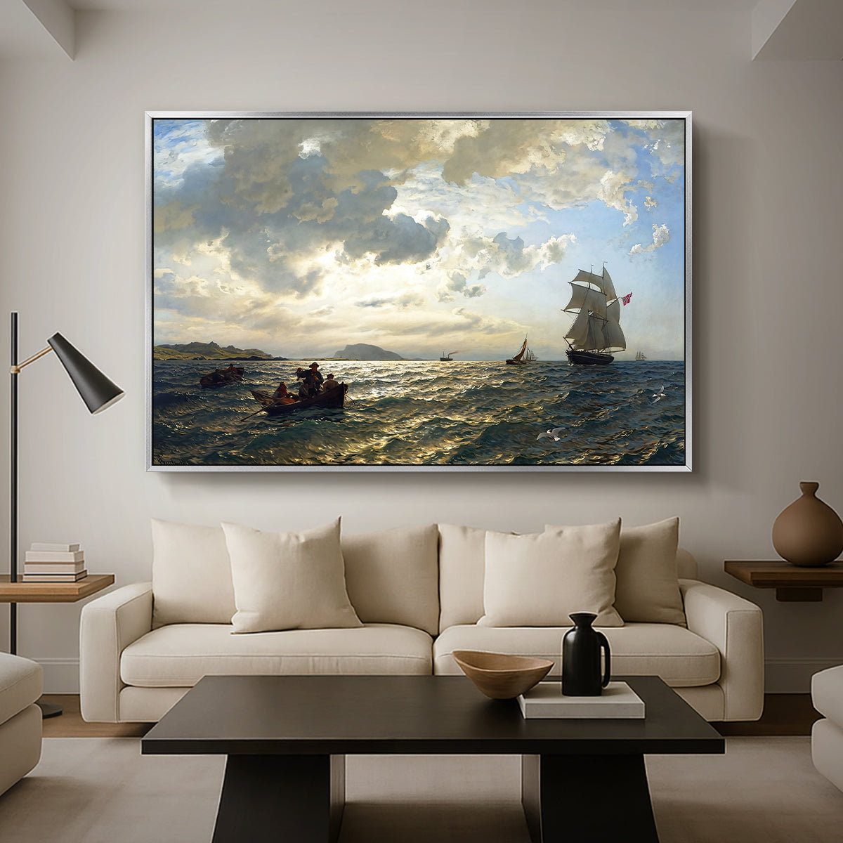 Fresh Breeze on the Norwegian Coast, 1876 - Floater Framed Canvas Print