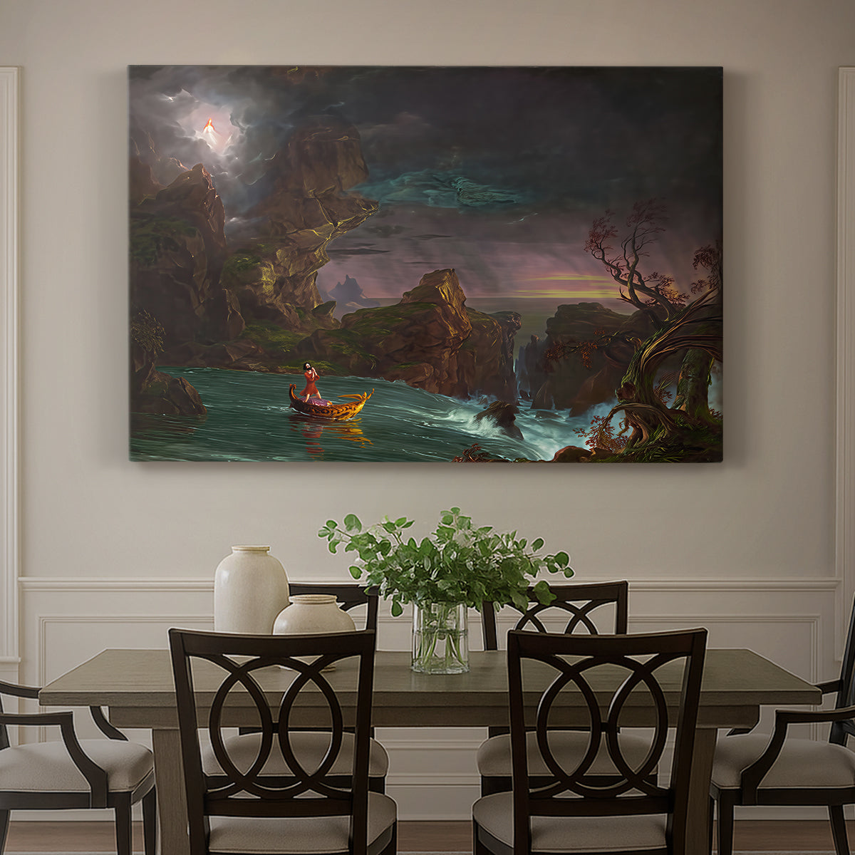 Canvas art print featuring a stylized composition showcasing architectural history, showcased as a statement wall artwork