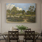 Canvas art print featuring a landscaped garden with trees, water, and open sky in peaceful setting, showcased as a statement wall artwork