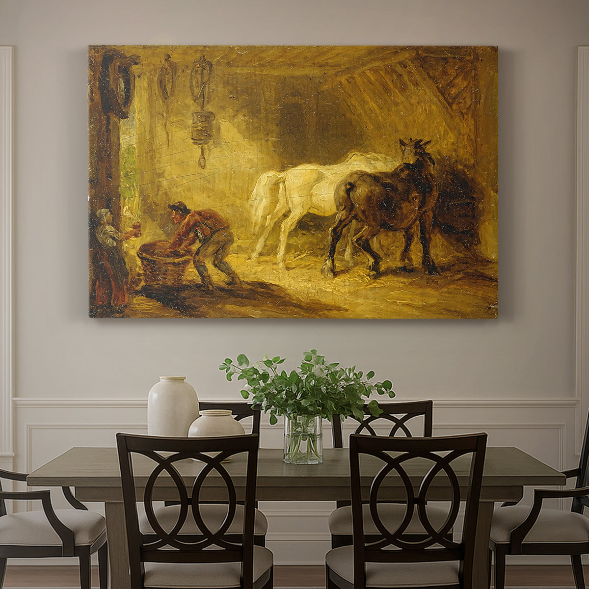 Canvas art print featuring an ewe with lambs resting together in open countryside, showcased as a statement wall artwork