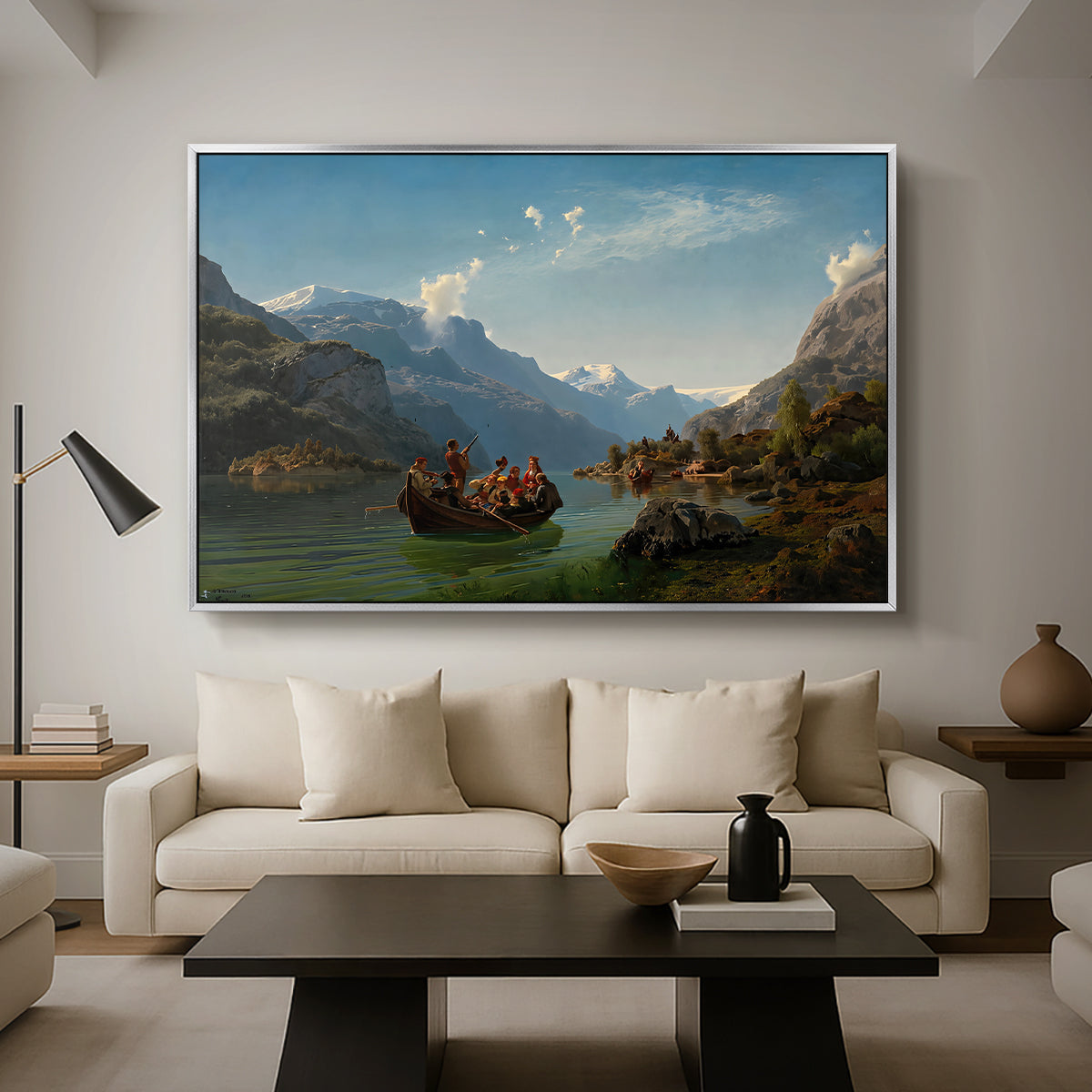 Bridal Procession on the Hardangerfjord, 1848 - Floater Framed Canvas Print