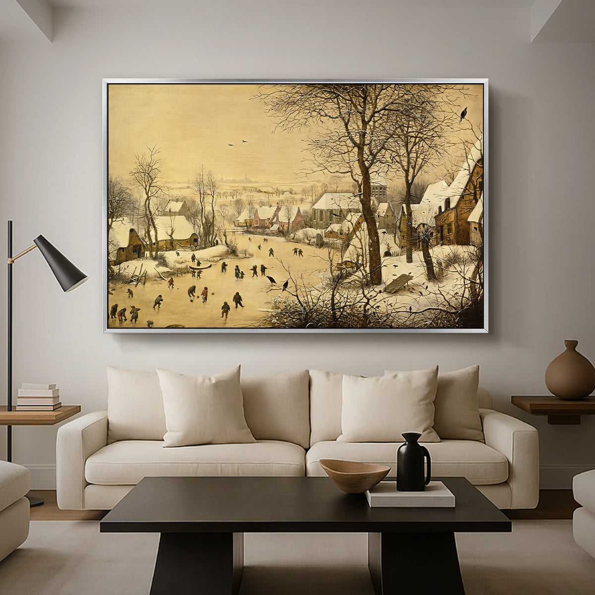 Winter Landscape with Skaters and Bird Trap, 1565 - Floater Framed Canvas Print