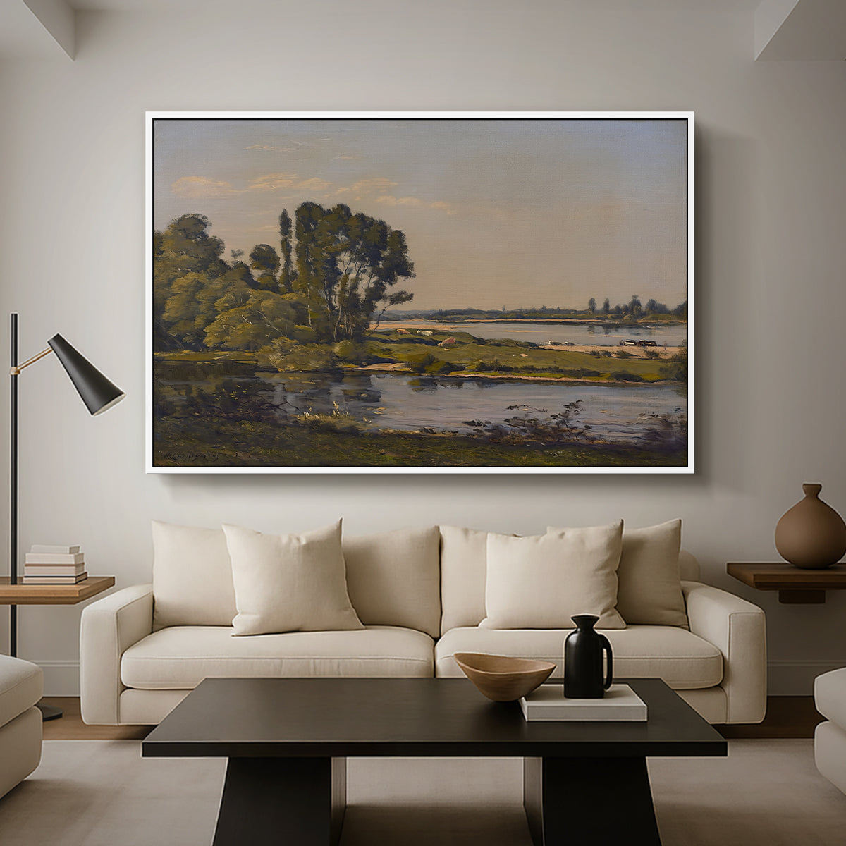 Landscape with a River, 1892 - Floater Framed Canvas Print