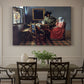Canvas art print featuring a woman seated at table with man offering glass of wine in interior, showcased as a statement wall artwork
