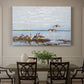 Canvas art print featuring a group of geese gathered near water in a natural wetland landscape, showcased as a statement wall artwork