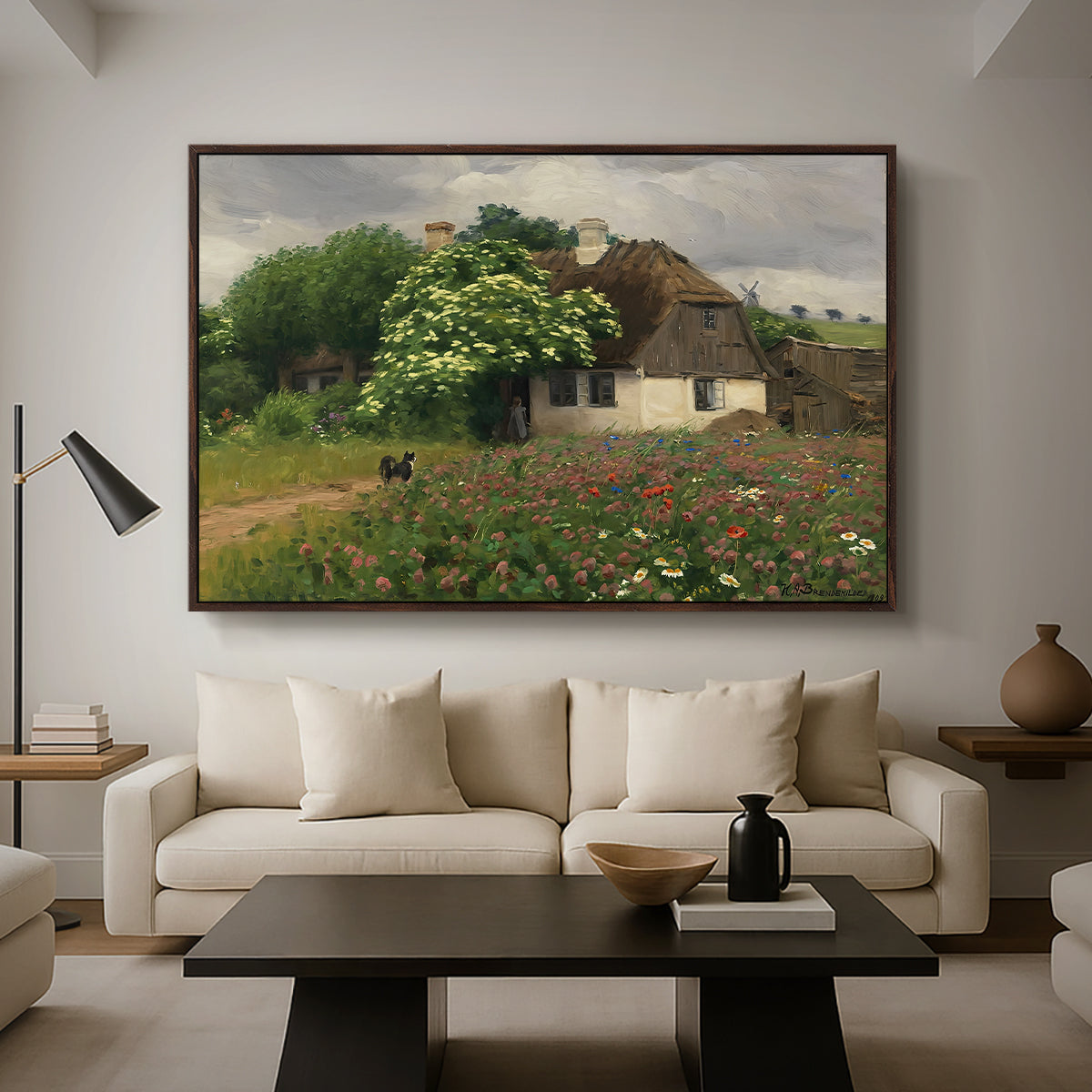 Farmhouse with Meadow Flowers, 1909 - Floater Framed Canvas Print