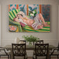 Canvas art print featuring a reclining odalisque surrounded by floral and magnolia patterns, showcased as a statement wall artwork