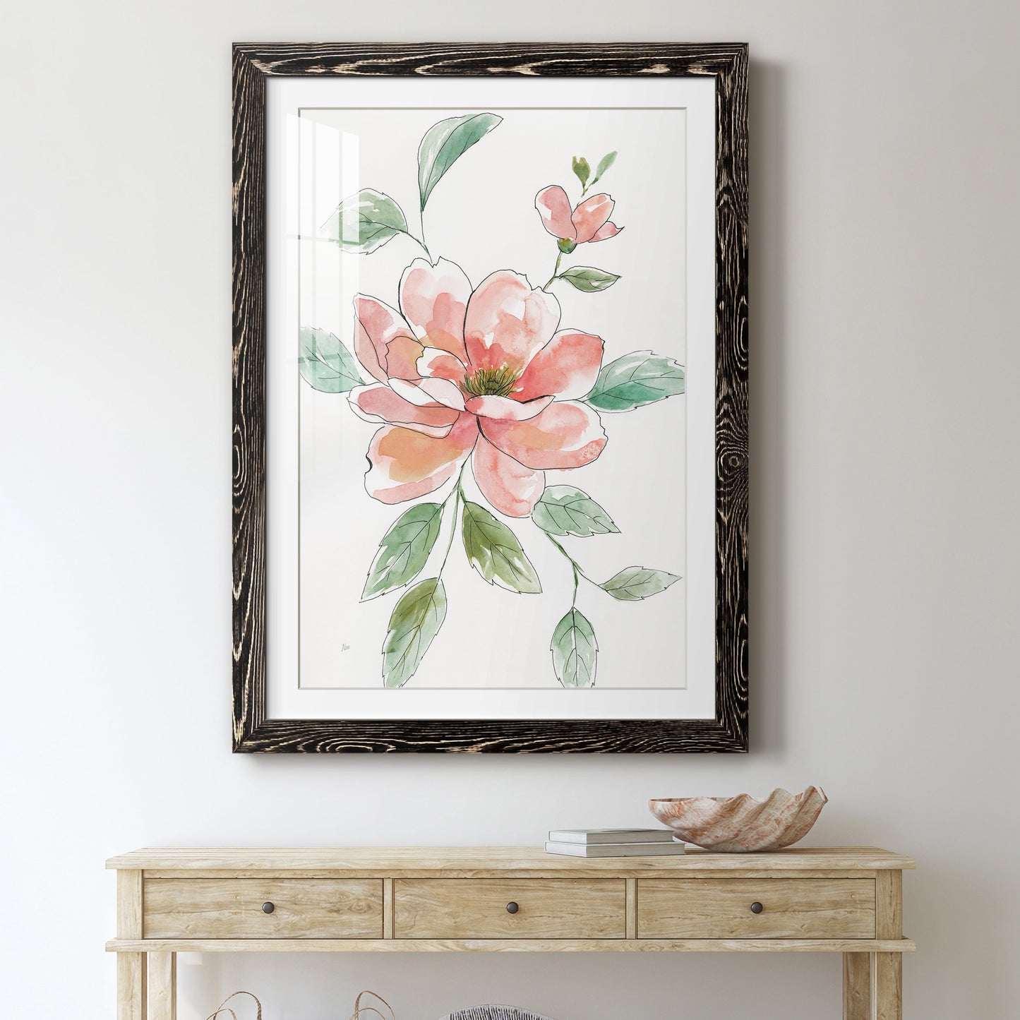 Peony Contour - Barnwood Framed Art Print