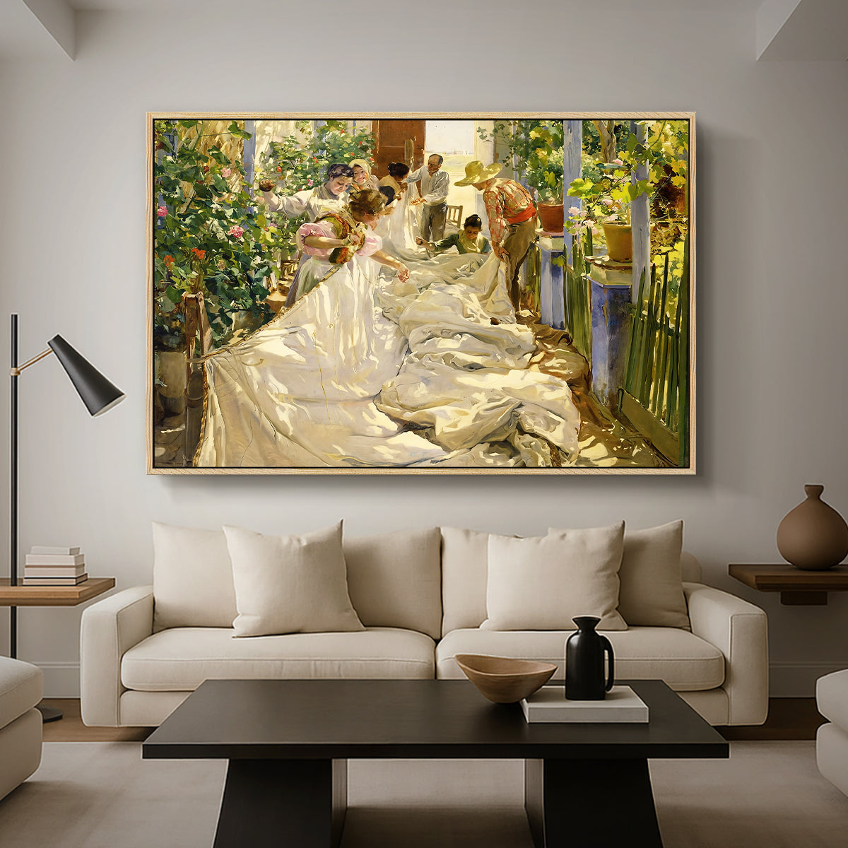 Sewing the Sail, 1896 - Floater Framed Canvas Print