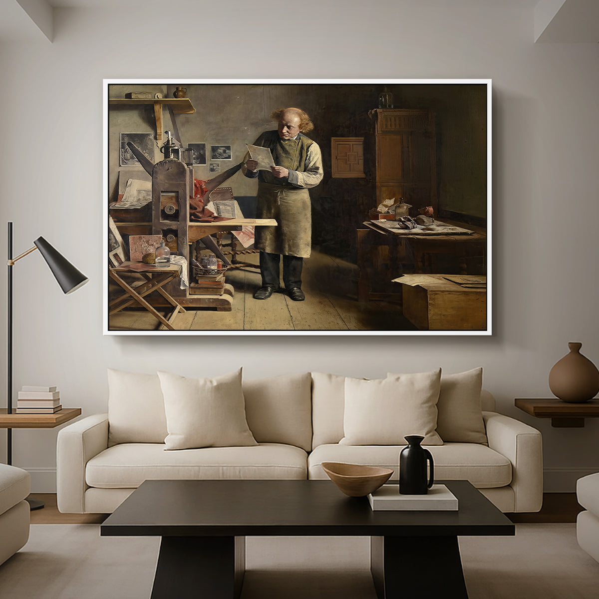 The Plate Printer, 1875 - Floater Framed Canvas Print