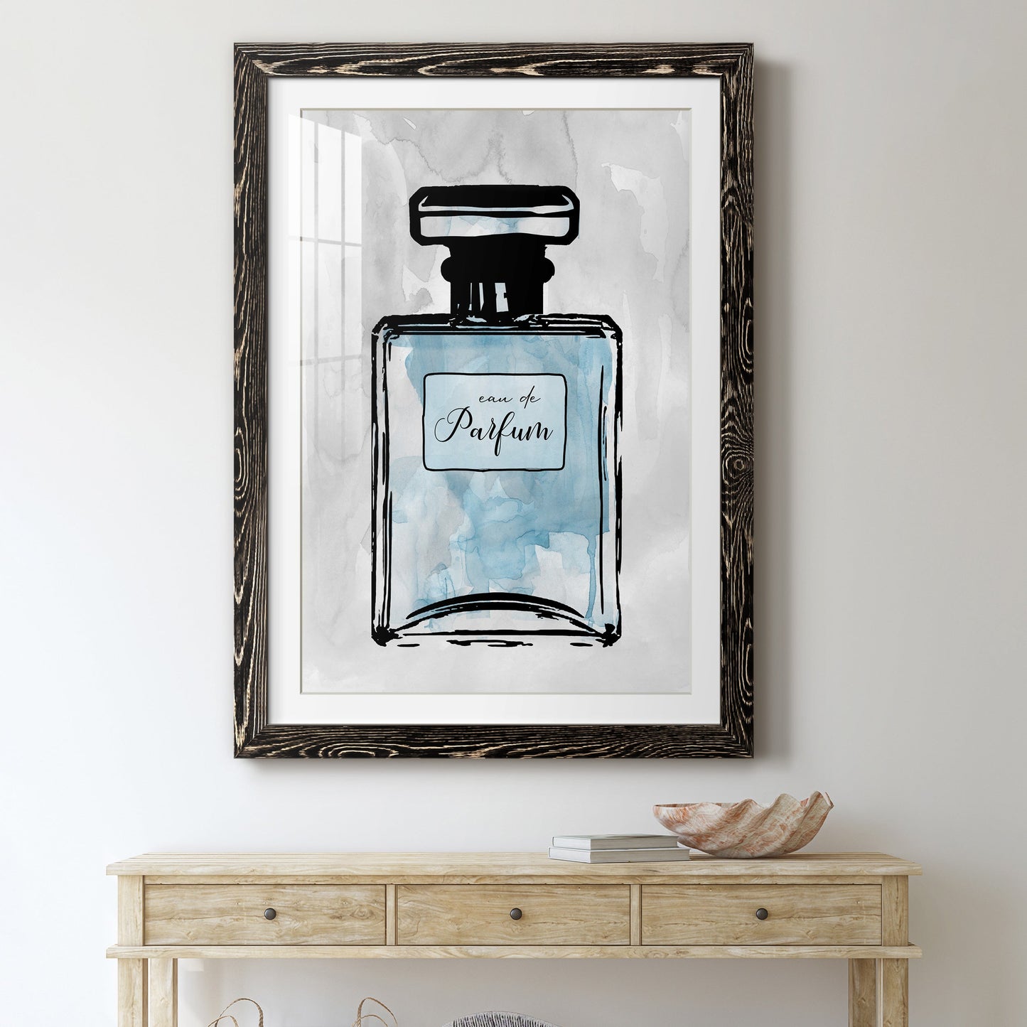 Blue Wash Perfume - Premium Framed Print - Distressed Barnwood Frame - Ready to Hang