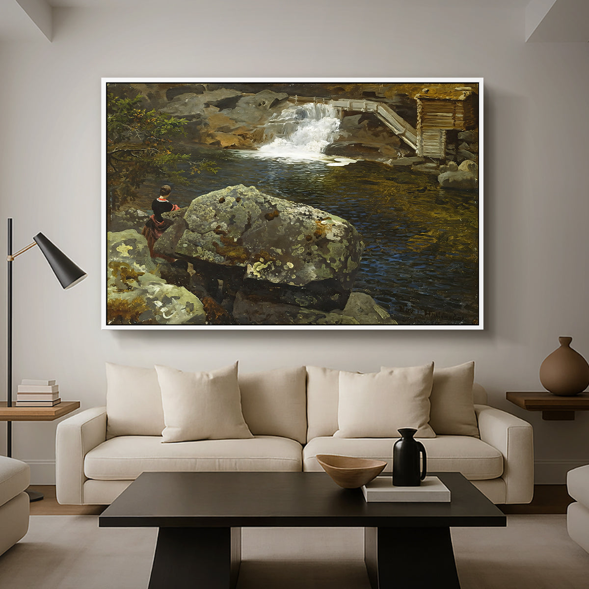 By the Mill Pond (En Mølledam), 1850 - Floater Framed Canvas Print