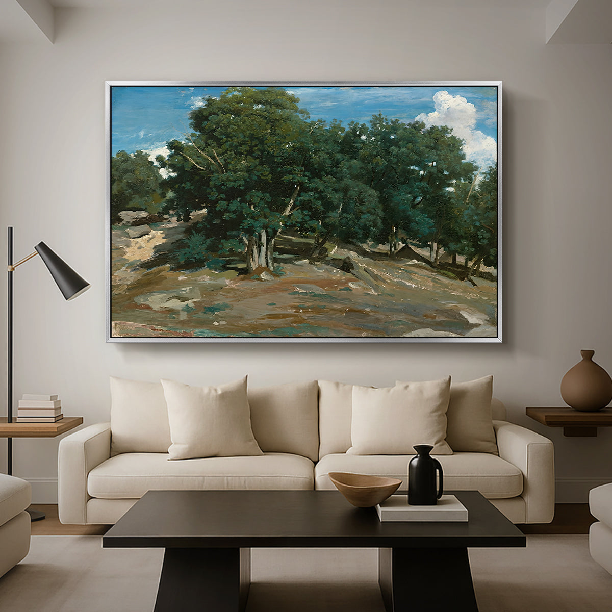 Fontainebleau: Oak Trees at Bas-Bréau, c. 1830-1835 - Floater Framed Canvas Print