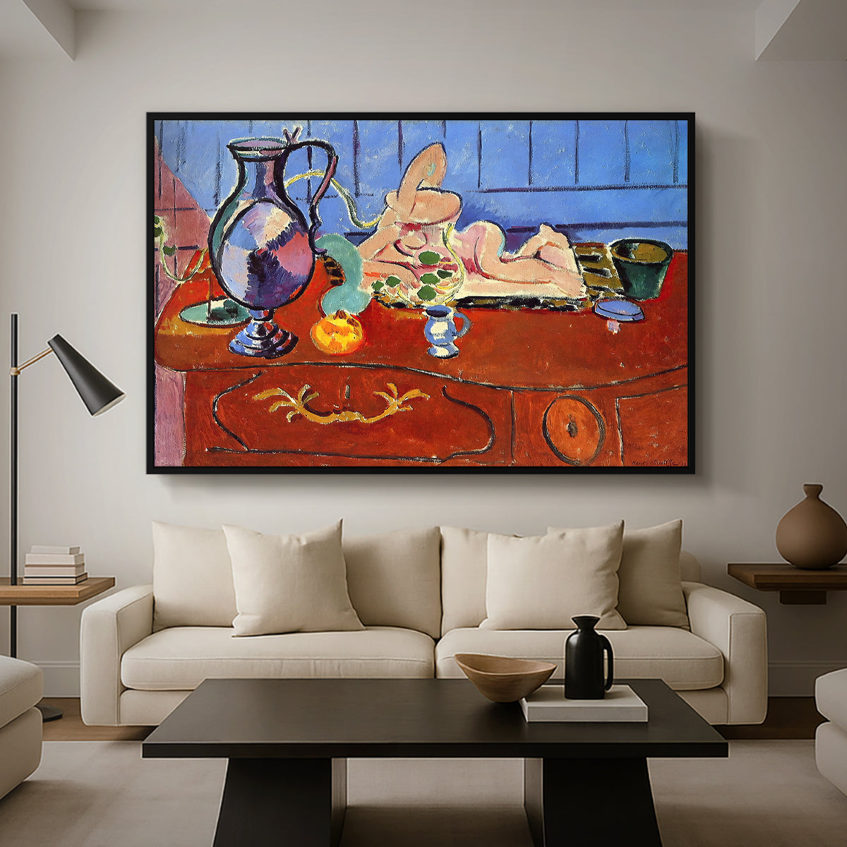 Still Life with a Pewter Jug and Pink Statuette, 1910 - Floater Framed Canvas Print