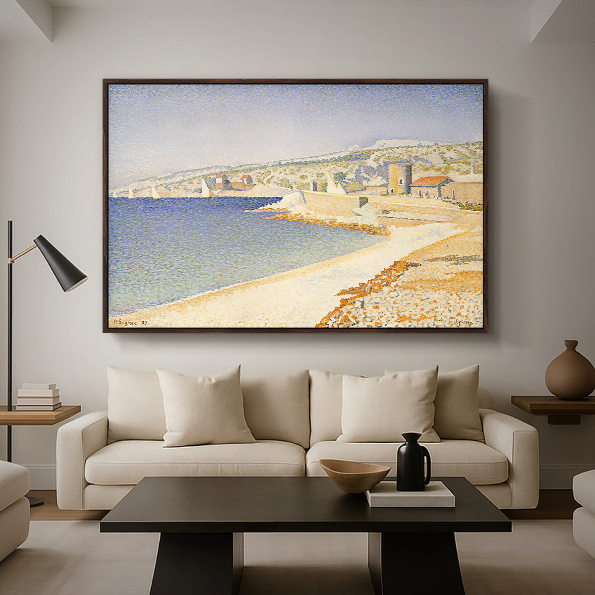 The Jetty at Cassis, Opus 198, 1889 - Floater Framed Canvas Print