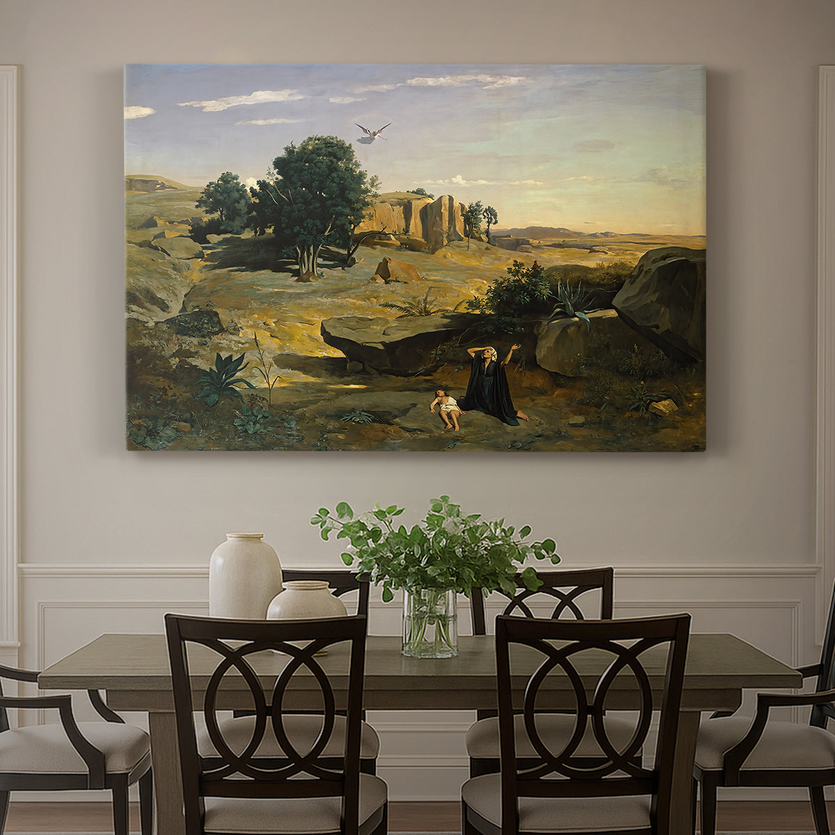 Canvas art print featuring a solitary figure in open landscape surrounded by sparse terrain, showcased as a statement wall artwork