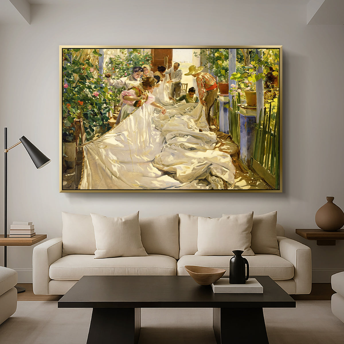 Sewing the Sail, 1896 - Floater Framed Canvas Print