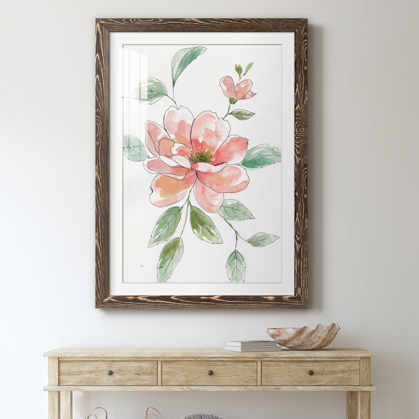 Peony Contour - Barnwood Framed Art Print