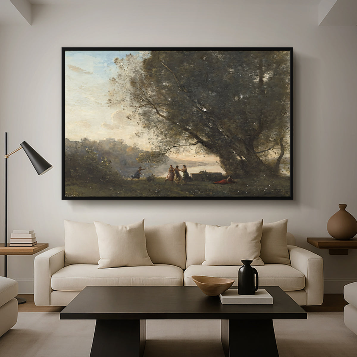 Dance Under the Trees at the Edge of the Lake, c. 1865-1870 - Floater Framed Canvas Print
