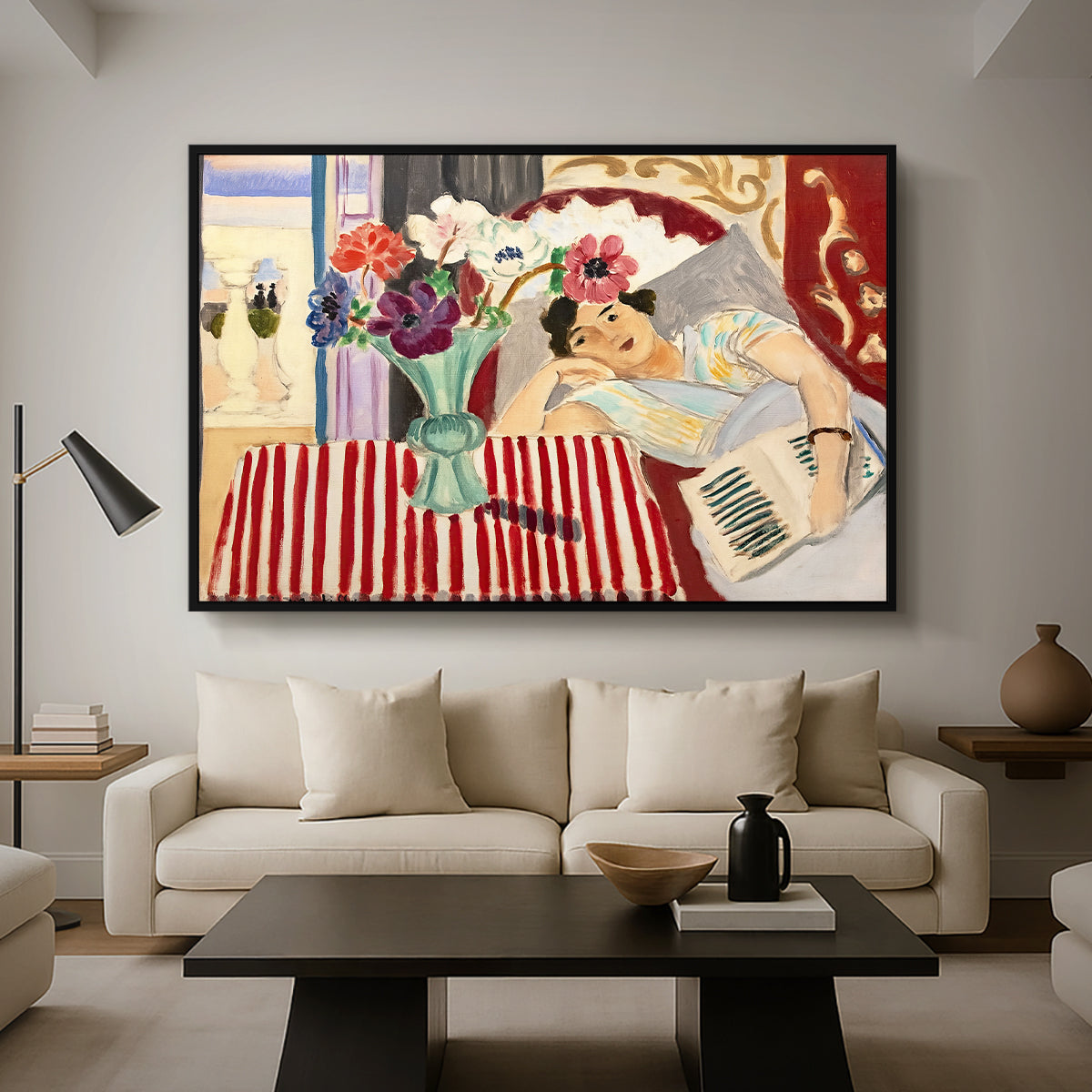 Woman with Anemones (Femme et anémones), c. 1920-1921 - Floater Framed Canvas Print