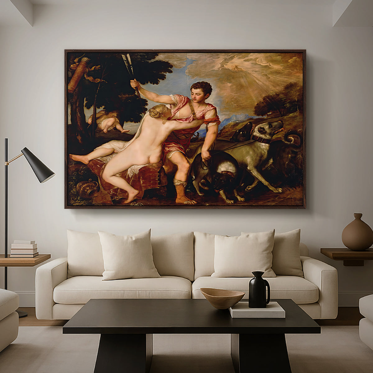 Venus and Adonis, 1554 - Floater Framed Canvas Print