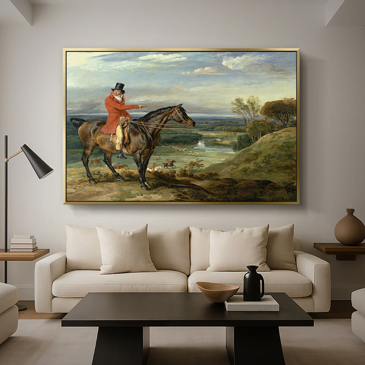 John Levett Hunting at Wychnor, Staffordshire, 1818 - Floater Framed Canvas Print