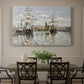 Canvas art print featuring large ships docked along the Seine with masts rising against soft sky, showcased as a statement wall artwork