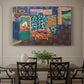 Canvas art print featuring a colorful interior with table, aubergines, and richly patterned surfaces, showcased as a statement wall artwork