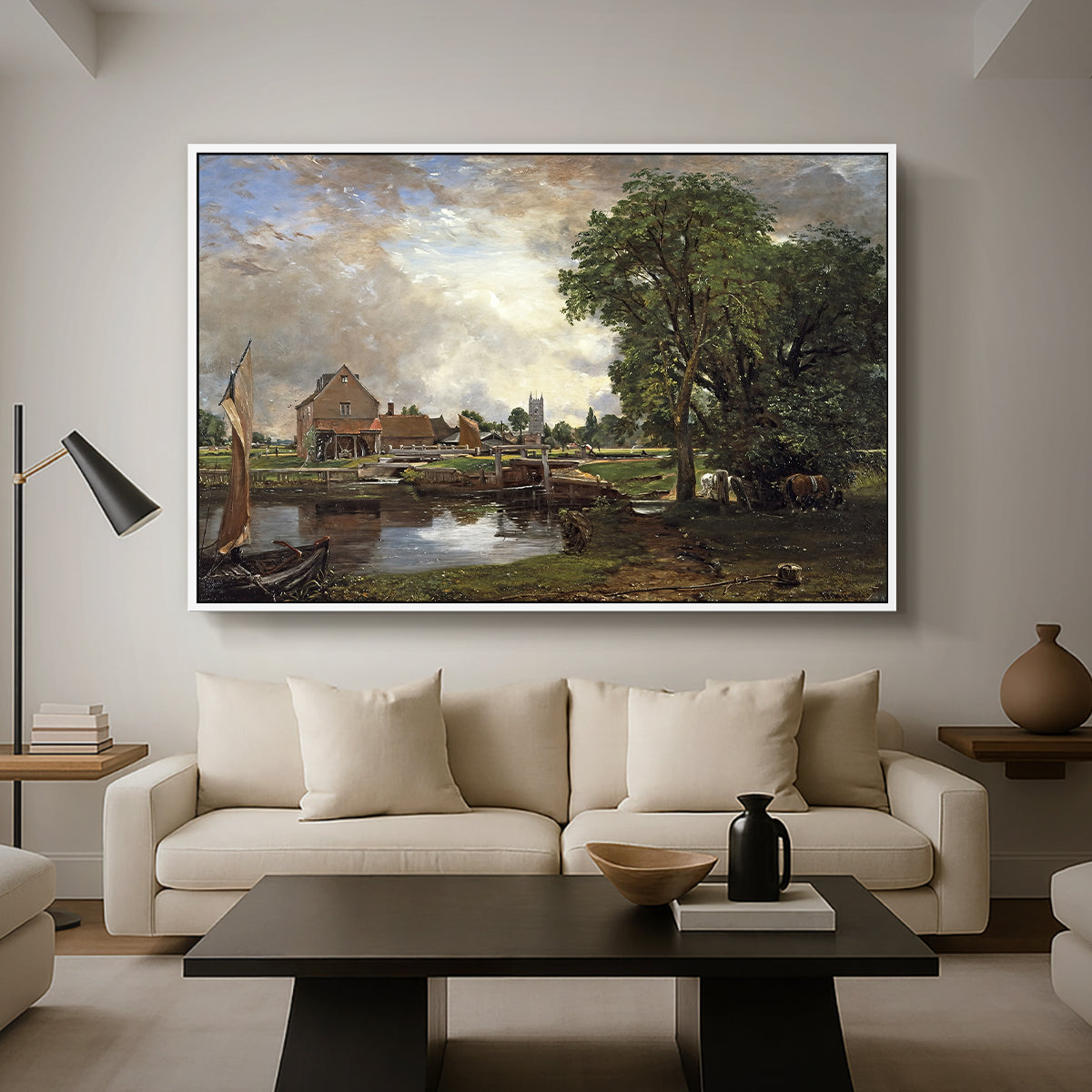 Dedham Lock and Mill, c. 1820 - Floater Framed Canvas Print