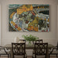 Canvas art print featuring a curved row of colorful houses forming crescent shape along water, showcased as a statement wall artwork