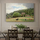Canvas art print featuring cows grazing in pasture near farmhouse in rural countryside, showcased as a statement wall artwork