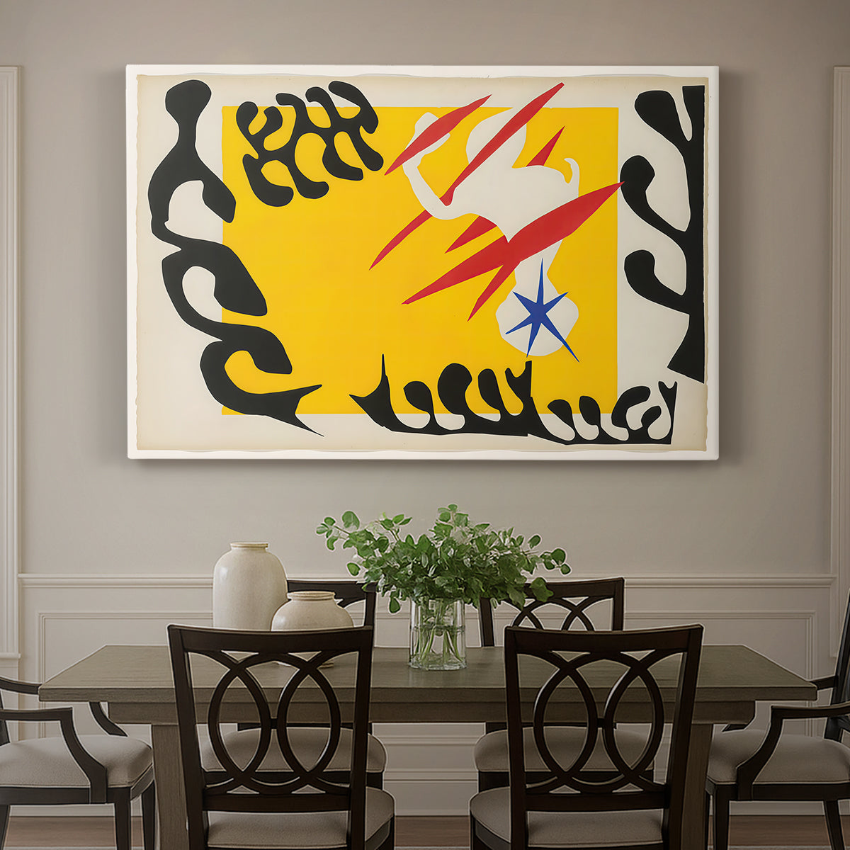 Canvas art print featuring an abstract cut-out composition suggesting an elephant, showcased as a statement wall artwork